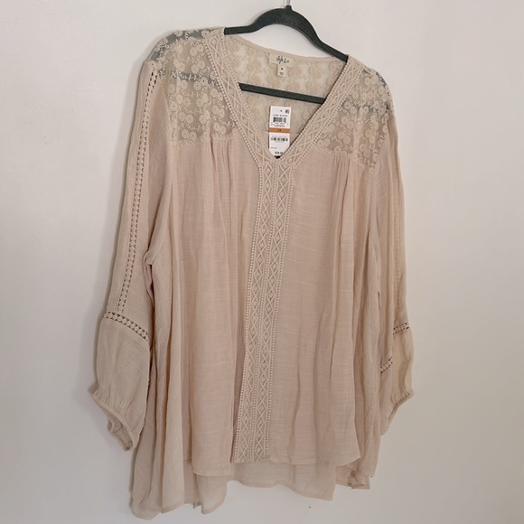 NWT Style & Co Woven Lace Trim Blouse - Picture 2 of 6